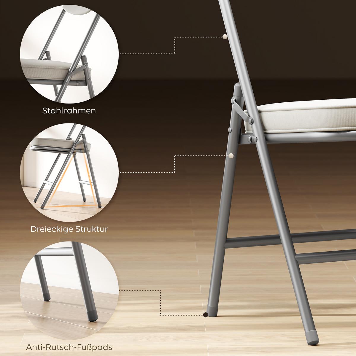 KLAPPSTUHL 4er Set Polyester Stahl Cremeweiß - Weiß, Kunststoff (45/82/48.5cm) - HOMCOM