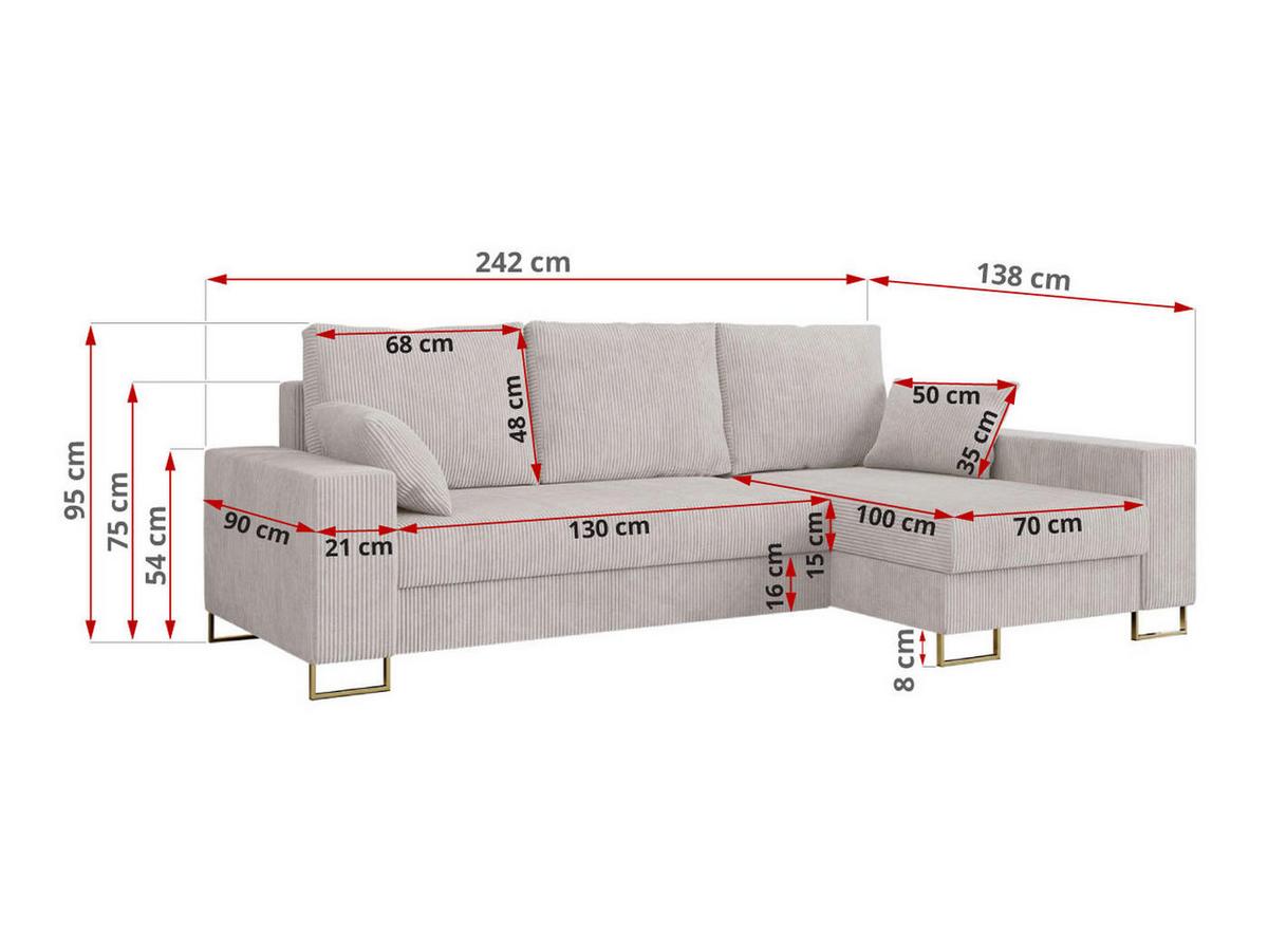 ECKSOFA Dorian Cord Weiß - Goldfarben/Weiß, Textil/Metall (242/138cm) - MKS