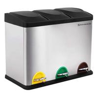 ABFALLEIMER mit 3 Behältern 45L mit Pedal silbergrau - Silberfarben, Metall (33/48/64cm) - Calicosy