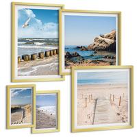 BILDER SET 5er Set - 50x50 cm & 20x30 cm & 40x60 cm Goldrahmen - Strand, Sand, Wellen, Himmel, Vögel - Goldfarben, Kunststoff (40/60cm) - TULUP