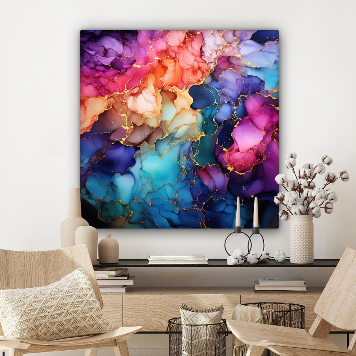 LEINWANDBILD Marmor - Bunt - Abstrakt Deko Groß 90x90 cm - Multicolor, Textil (90/90cm) - MuchoWow