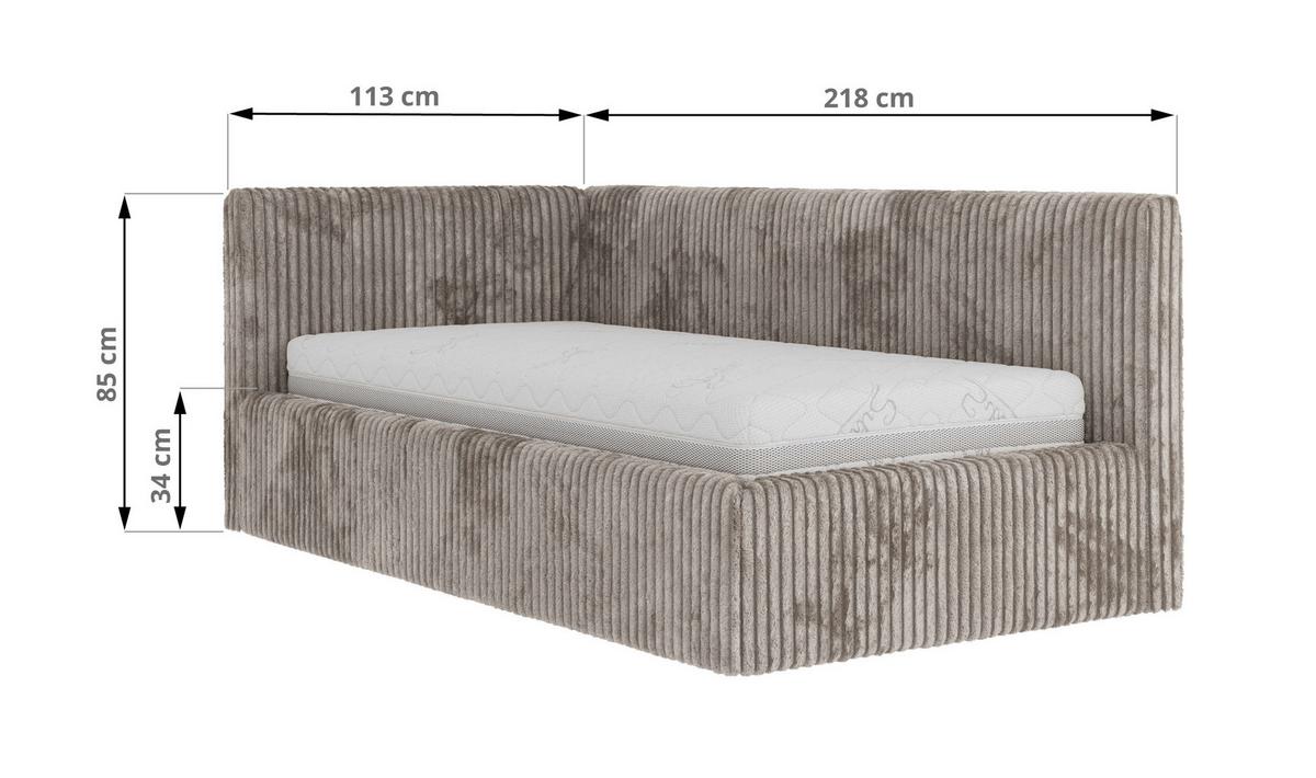 POLSTERBETT TILVO 90/200 - Hellbraun Cord - Multitaschenfederkernmatratze - Rechts - Hellbraun, Textil (200/90cm) - MKS