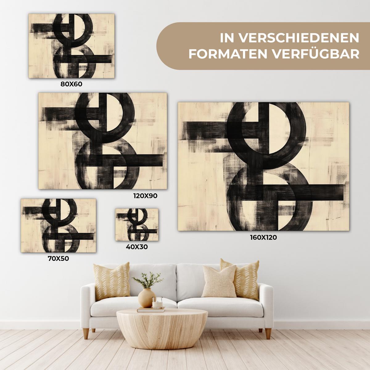 LEINWANDBILD Kreise - Balken - Schwarz - Abstrakt Wandbild 40x30 cm - Schwarz, Textil (40/30cm) - MuchoWow