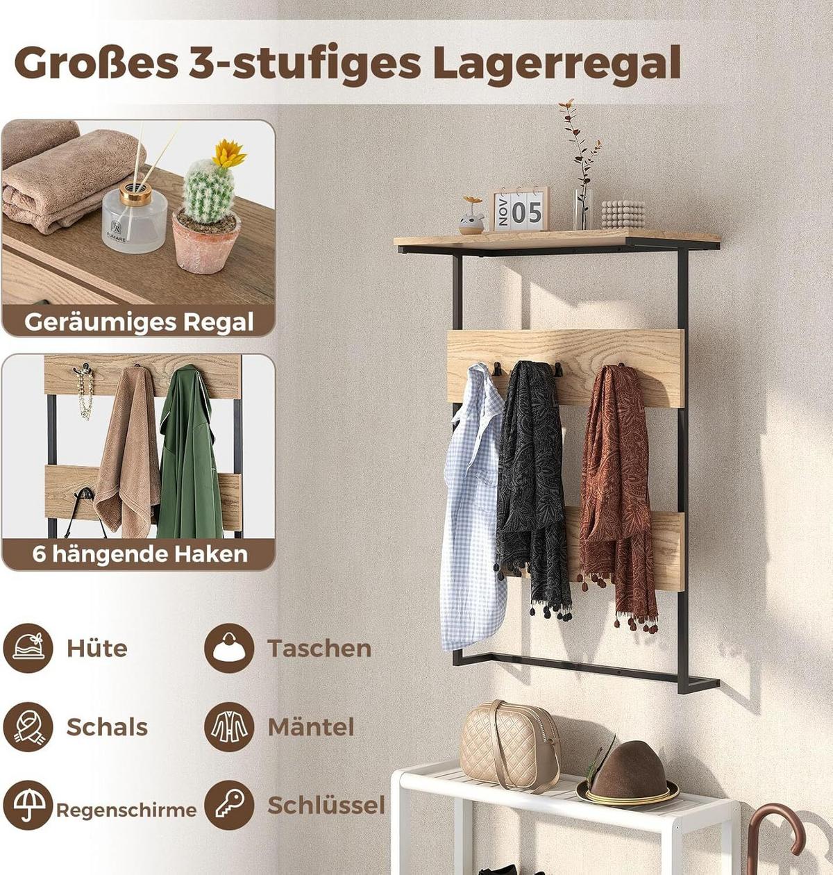 WANDGARDEROBE 88cm Braun - Braun, Metall (60/88/30cm) - COSTWAY