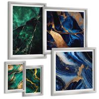 BILDER SET 5er Set - 50x50 cm & 20x30 cm & 40x60 cm Silberner Rahmen - Blumen, heller Hintergrund, Marmormuster - Silberfarben, Kunststoff (40/60cm) - TULUP