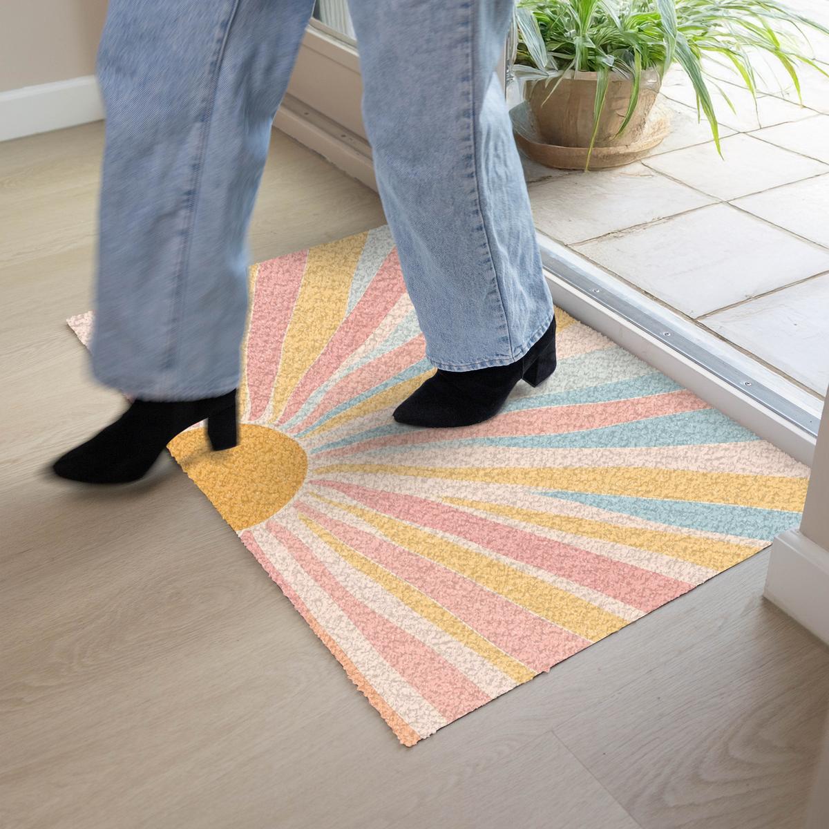 FUSSMATTE Illustration - Sonne - Pastellfarben Sauberlaufmatte 90x60 cm - Hellrosa, Kunststoff (90/0.4cm) - MuchoWow