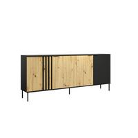 KOMMODE MERIDIAN 220/92/40cm mit Schubladen 4 Türen Eichefarben - Eichefarben/Schwarz, Holzwerkstoff (220/92/40cm) - MASSENO