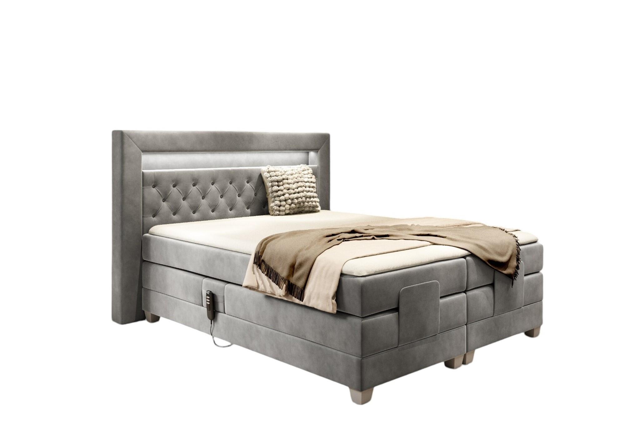 BOXSPRINGBETT Bett Elektrisch Armando - Grau, Holzwerkstoff/Textil (160/200cm) - Fun Möbel