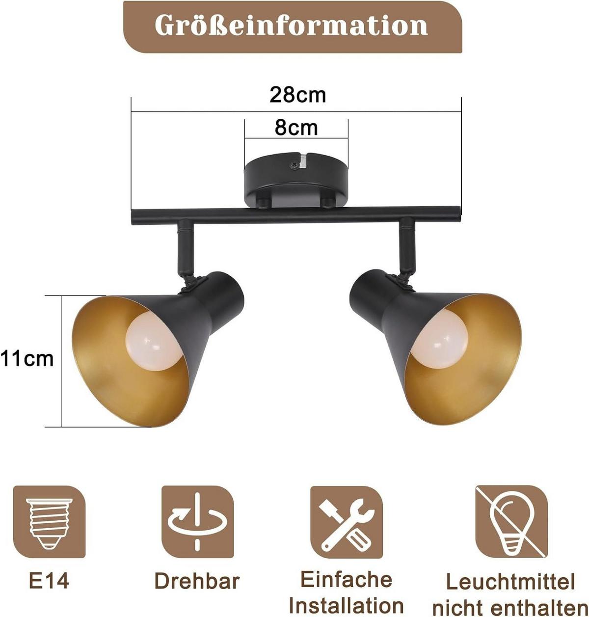 DECKENSTRAHLER Welle 2-flammig 25/11/21 cm - Schwarz, Metall (25/11/21cm) - Nettlife