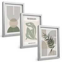 BILDER SET 3er Set - 20x30 cm Silberner Rahmen - Stilvolle Pflanzengrafiken - Silberfarben, Kunststoff (20/30cm) - TULUP