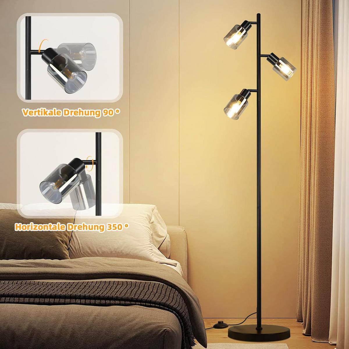 STEHLAMPE Elowen 23/23/138 cm - Schwarz, Glas/Metall (23/23/138cm) - ZMH
