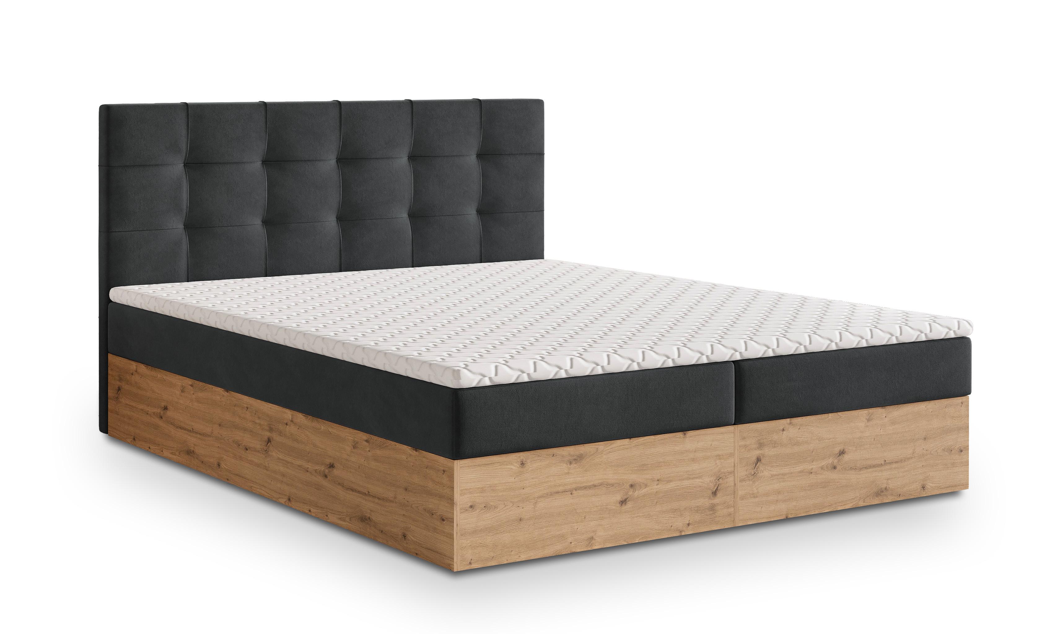 BOXBETT MOLVEN 160x200 cm mit Matratze und Topper - Graphitfarben - Graphitfarben, Holz (160/200cm) - MASSENO