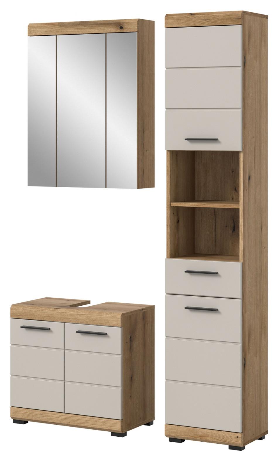 BADMÖBEL-SET Sand Kashmir, Evoke Eiche 3-teilig, Badkombination 112 cm - Kaschmir/Eichefarben, Glas/Holzwerkstoff (112/191/34cm) - Inn.Furn