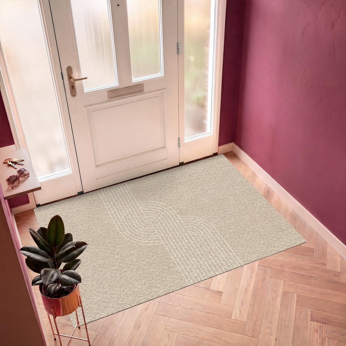 FUSSMATTE Parallele Linien - Leichte Textur - Beige Türmatte 180x120 cm - Beige, Kunststoff (180/0.4cm) - MuchoWow