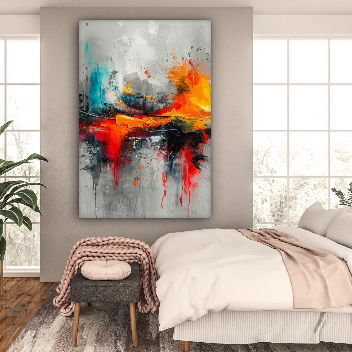 LEINWANDBILD Moderne Kunst - Orange - Grau - Abstrakt Deko Groß 90x140 cm - Hellgrau, Textil (90/140cm) - MuchoWow