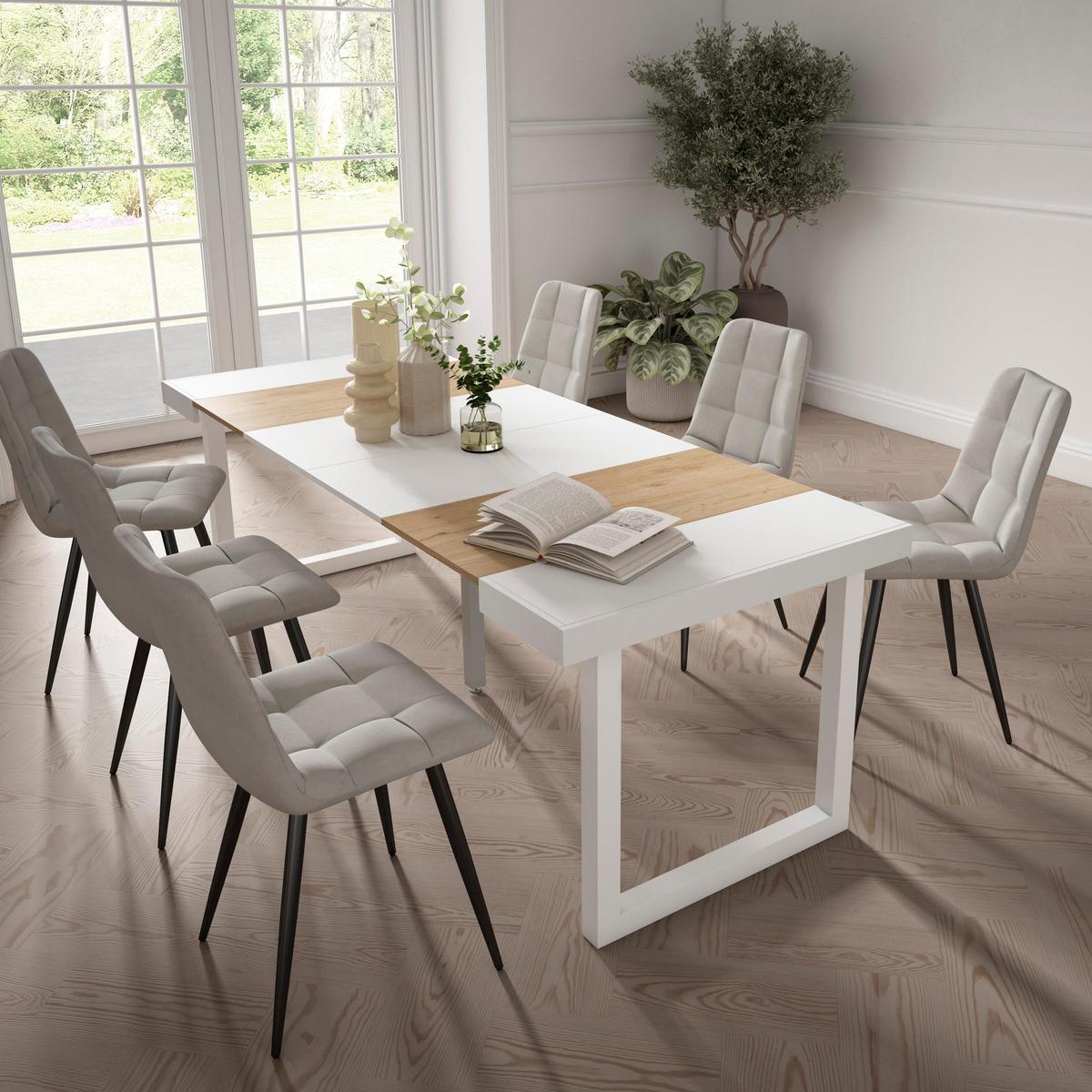 KONSOLENTISCH ausziehbar 58 bis 222cm, für 10 Gäste, eiche weiß, 90/58/73cm - Eichefarben/Weiß, Holzwerkstoff (90/222/73cm) - Skraut Home