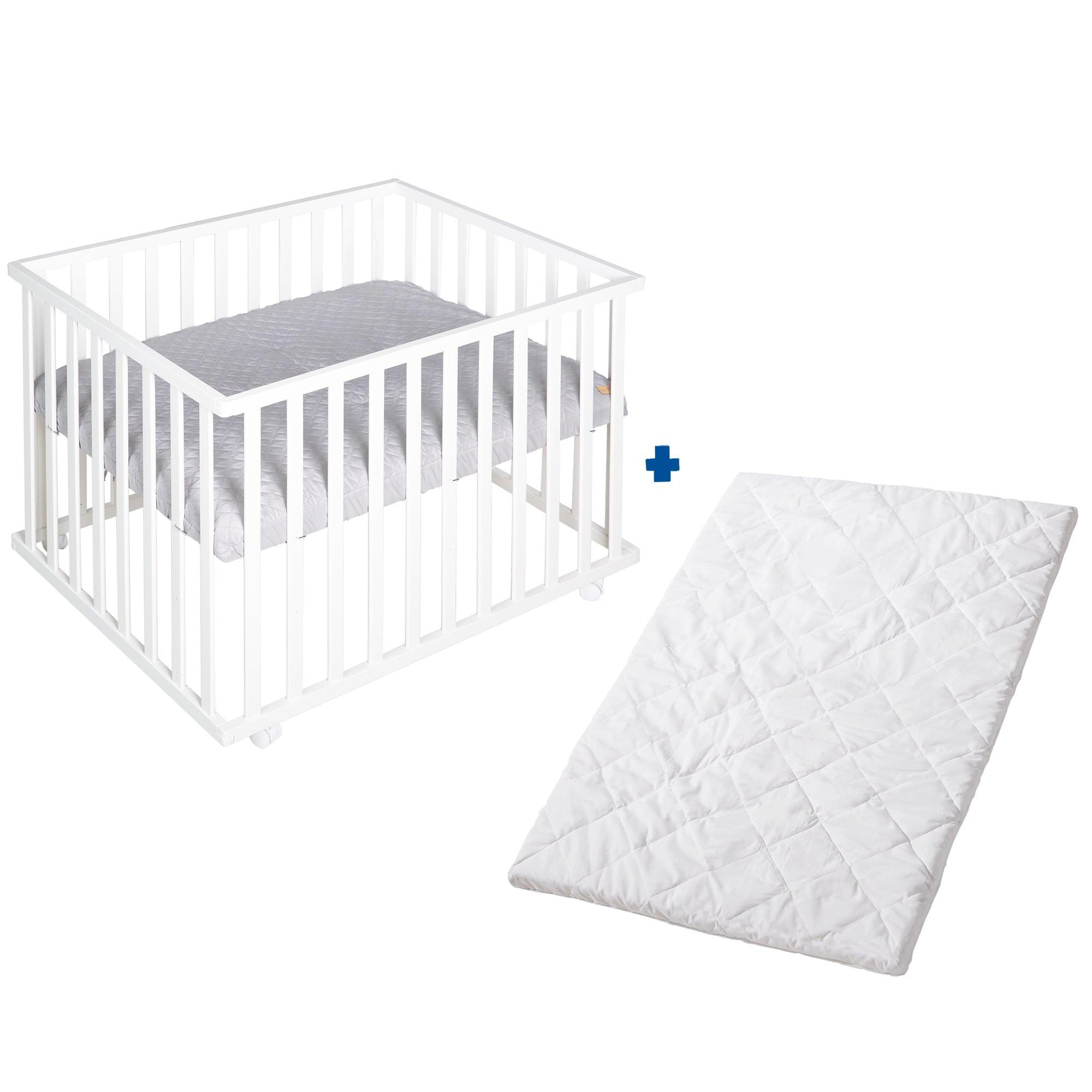 LAUFGITTER inkl. Matratze roba Style grau - Weiß/Grau, Holzwerkstoff (72.5/72/98cm) - Roba