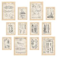 POSTER Set Mit 12 Boot- Und Surfpattentdrucken A3 Rahmen Aus Hellem Holz - Beige, Papier (29.7/5/42cm) - Nacnic
