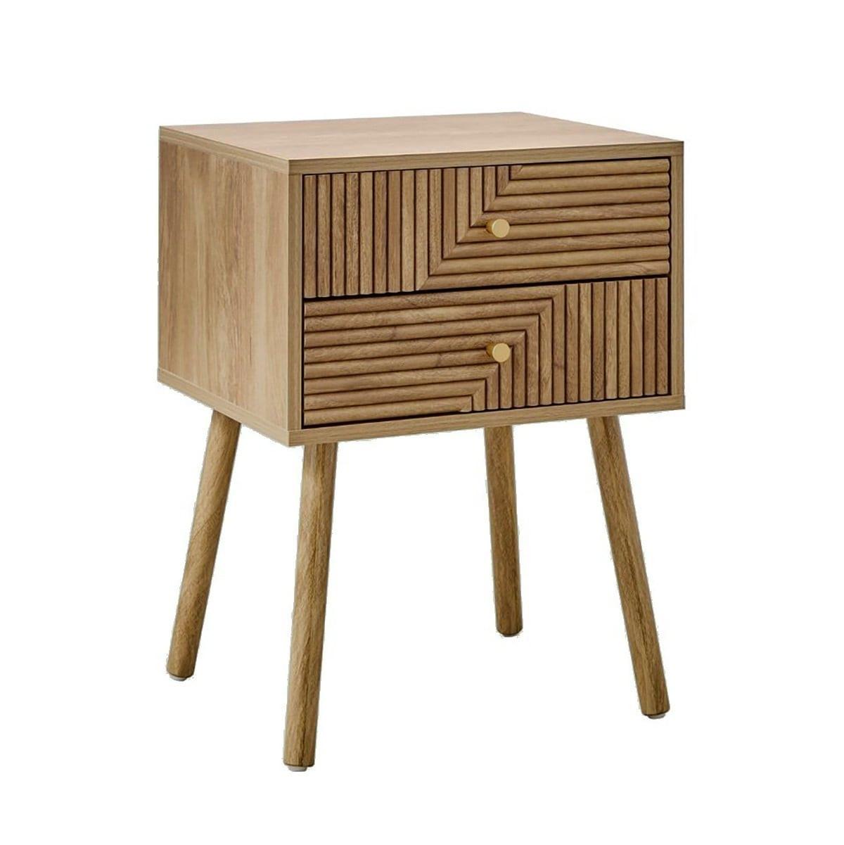 NACHTTISCH 2 Schubladen mit Fronten in Lamellenoptik in L-Form Eden 45/39/60 cm - Eschefarben, Holzwerkstoff (39/60/45cm) - Calicosy