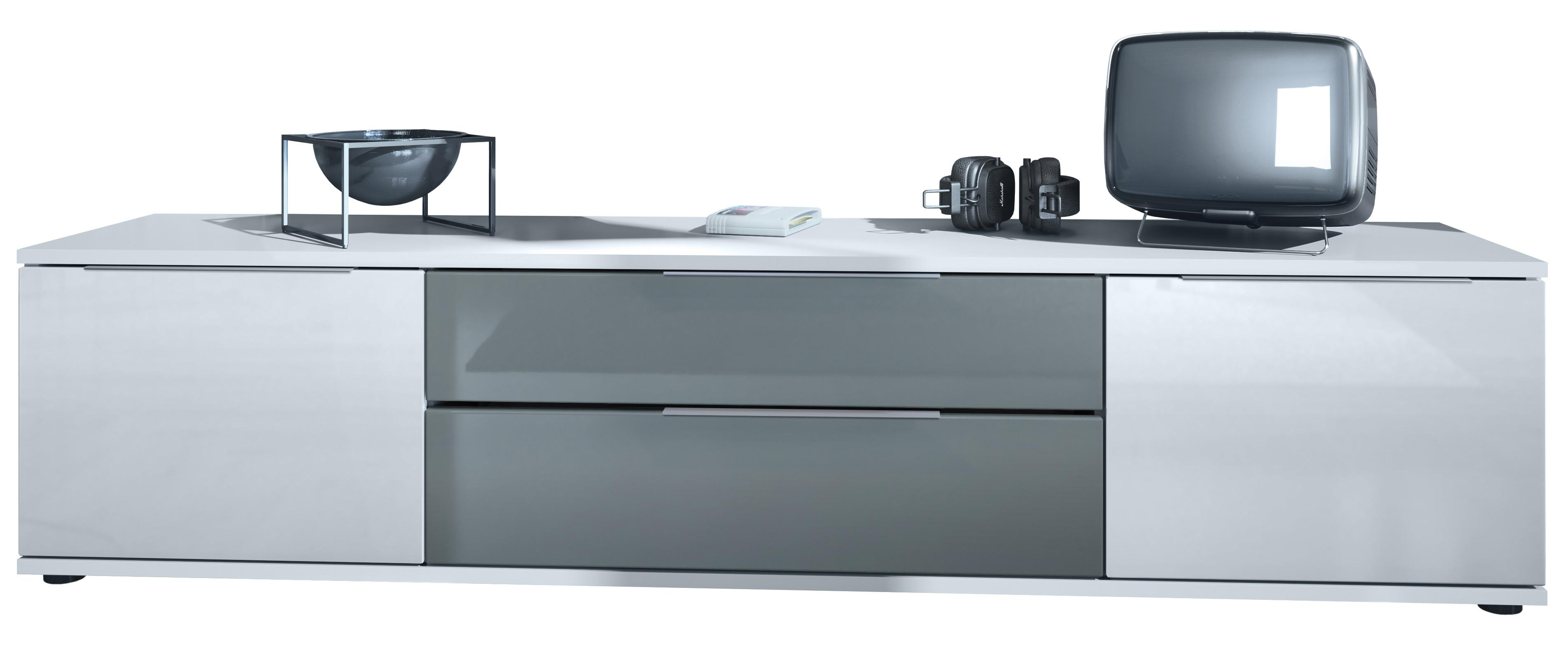 LOWBOARD Linio Grau Hochglanz - Weiß Hochglanz/Grau, Holzwerkstoff (166.5/37.5/35cm) - Vladon