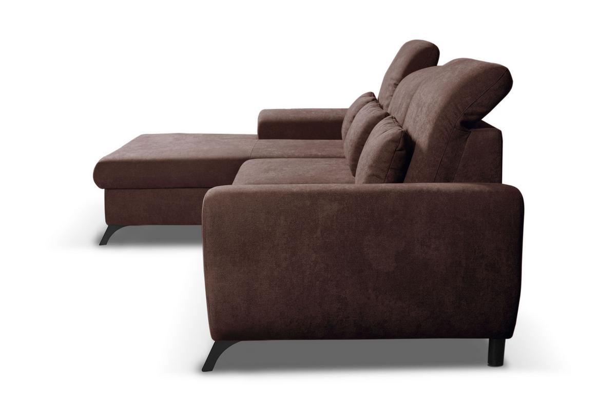 ECKSOFA LUCE L-S Braun Plüsch-Stoff mit Schlaffunktion - Braun, Holz (279/172cm) - MASSENO
