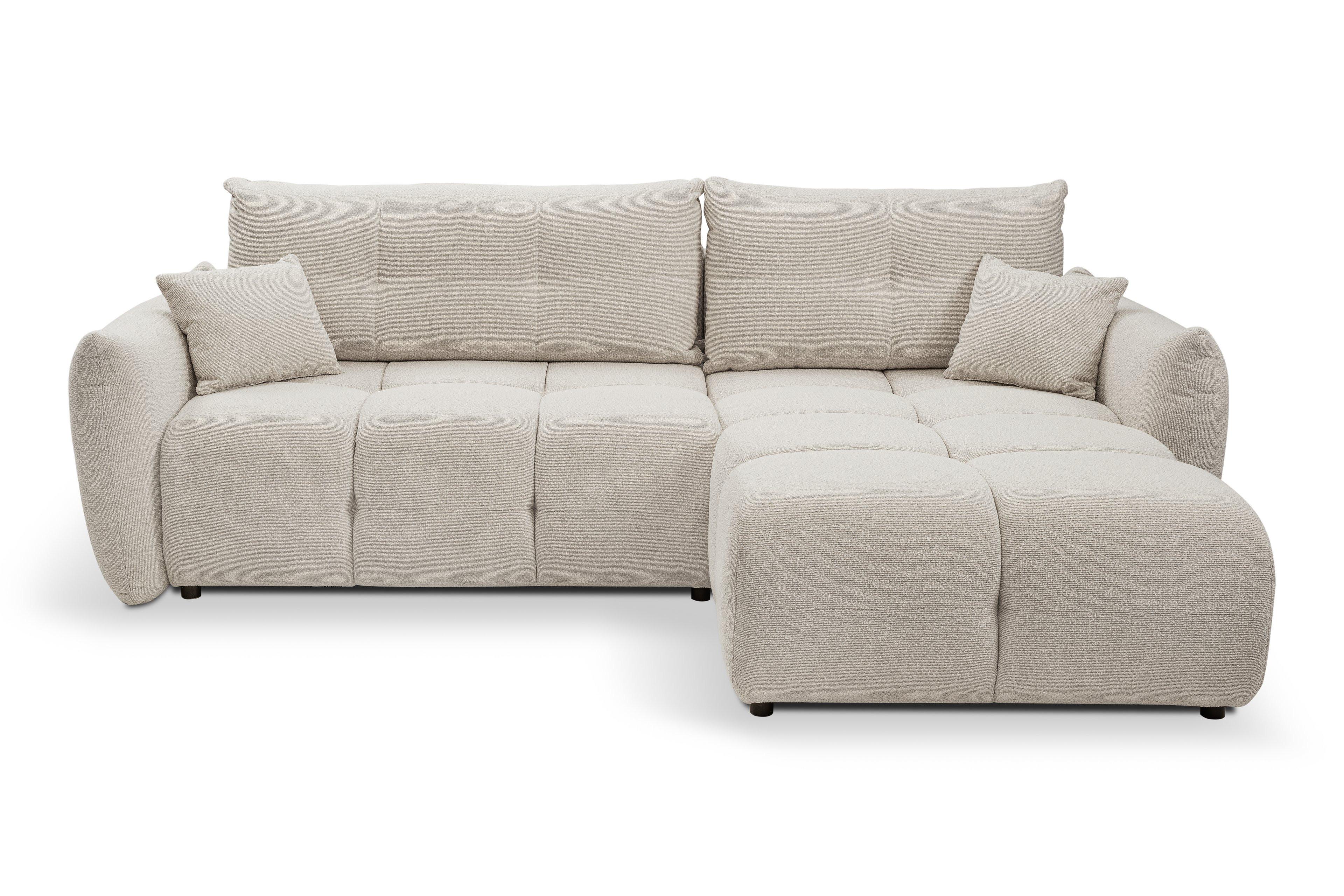 ECKSOFA MODA E Beige Geflochtener Stoff mit Schlaffunktion - Beige, Holz (257/177cm) - MASSENO