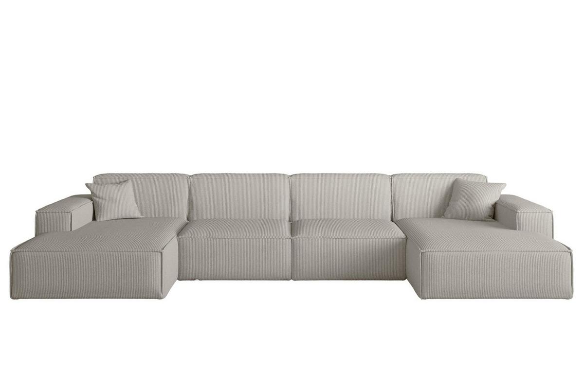 WOHNLANDSCHAFT Celes Premium In Scala - Hellgrau, Holzwerkstoff/Textil (379/73/165cm) - Fun Möbel