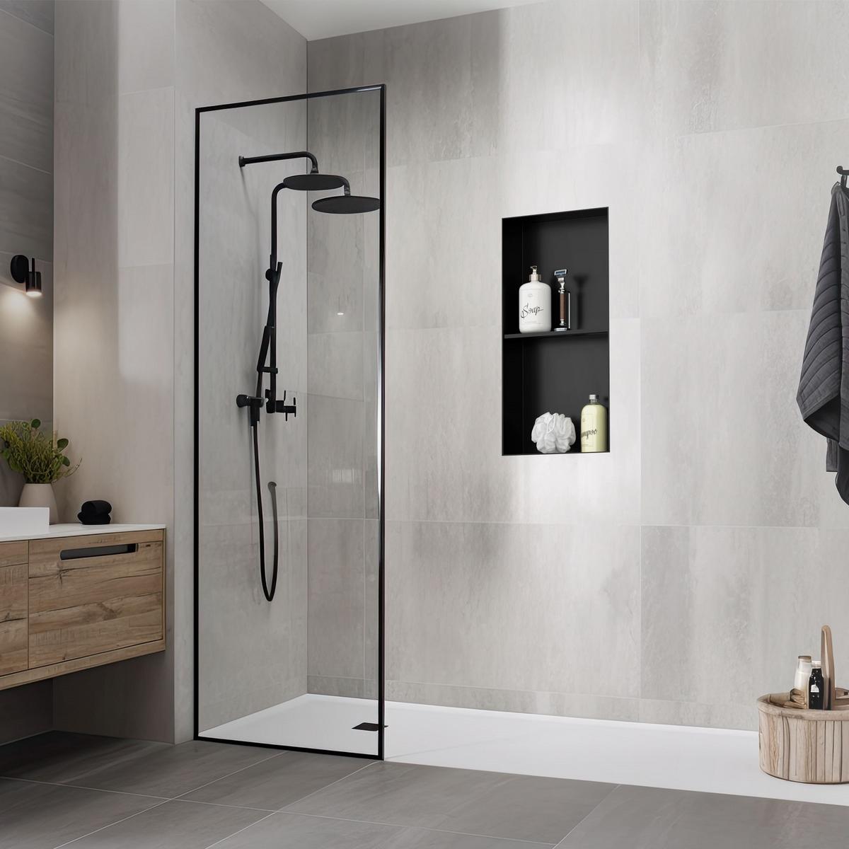DUSCHNISCHE Doppel Schwarz 30/60 cm randlos - Schwarz, Metall (30/60/10cm) - LuxeBath