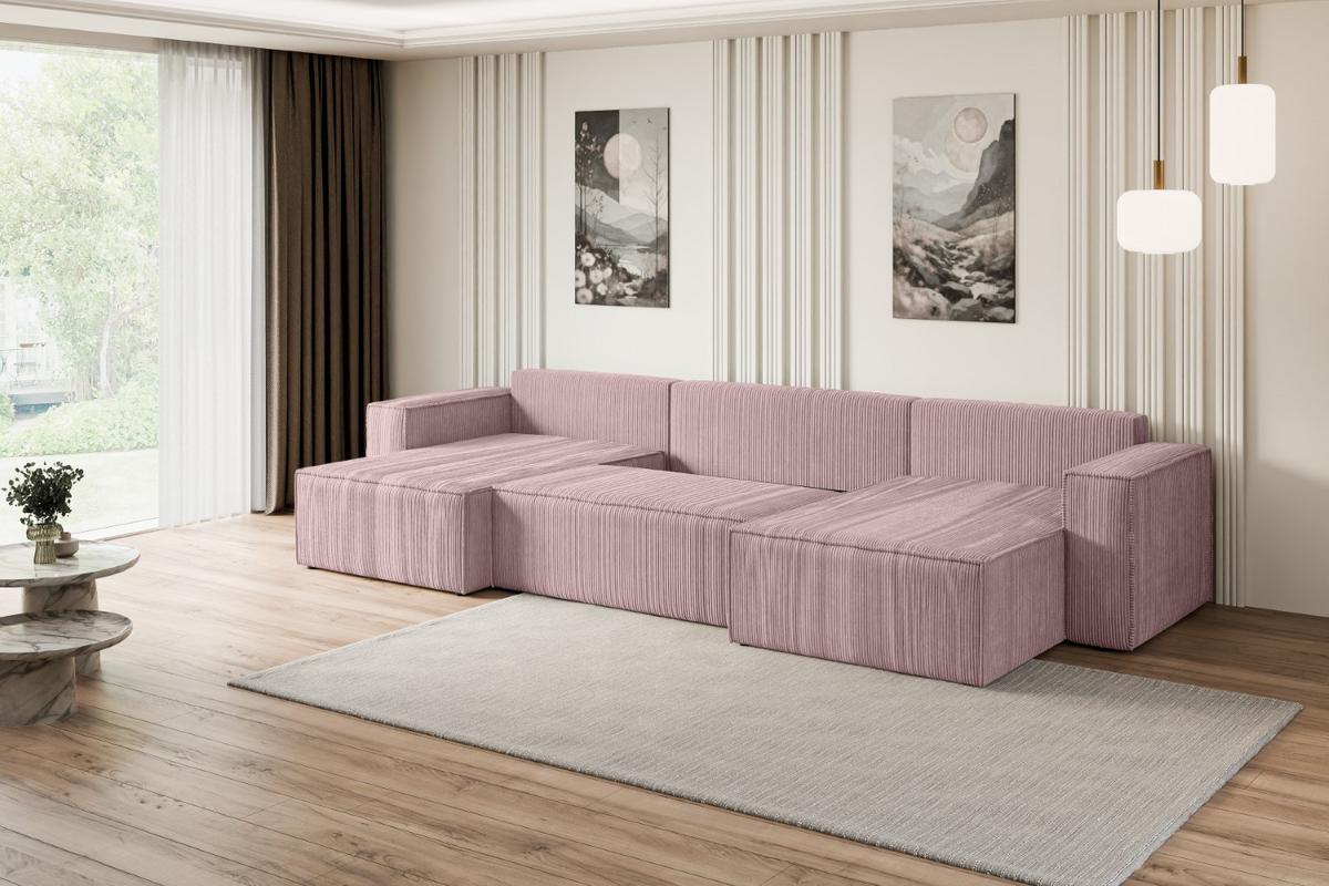 WOHNLANDSCHAFT mit Schlaffunktion und Bettkasten CELTIC-XLU - 377x143x83 cm Rosa Cord - Schwarz/Rosa, Holzwerkstoff/Kunststoff (377/83/143cm) - ALTDECOR