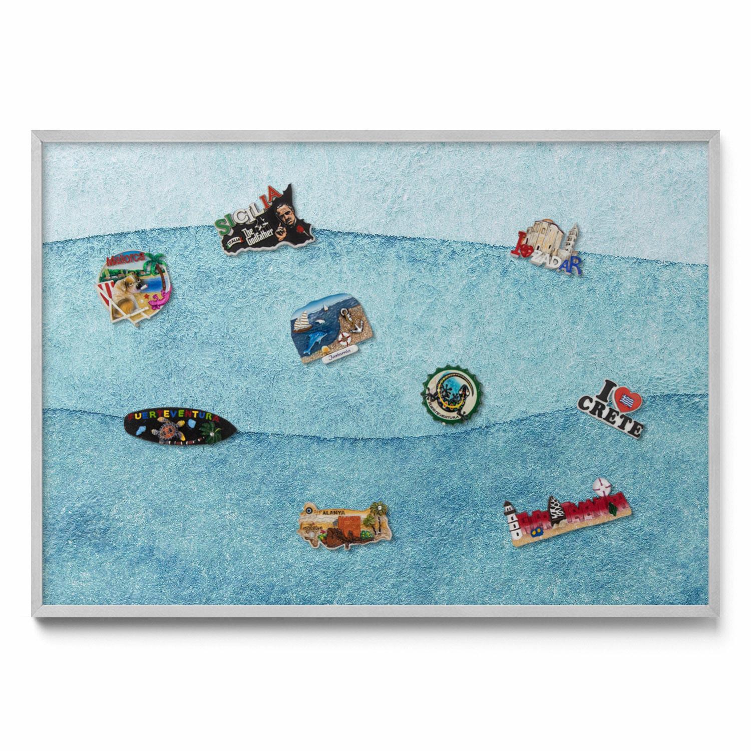 MAGNETTAFEL 100x70 cm Weißer Rahmen Dunkle Steinstruktur - Multicolor, Metall (100/70/0.4cm) - TULUP