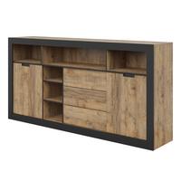 SIDEBOARD DAVOR 220x45x109 cm mit 3 Schubladen und 2 Türen Eichefarben - Braun, Holzwerkstoff (220/109/45cm) - MASSENO