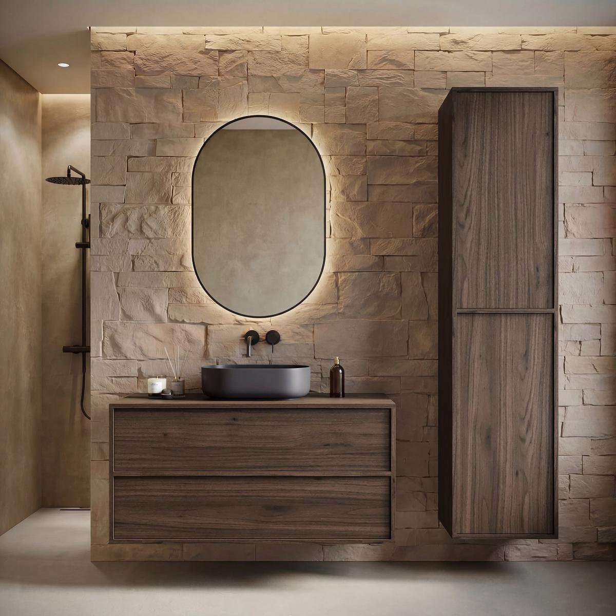 BADMÖBEL-SET Mali 2 Teile Walnuss Braun - 100 x 46 x 54 cm - Walnussfarben, Holz (100/46/46cm) - Badplaats
