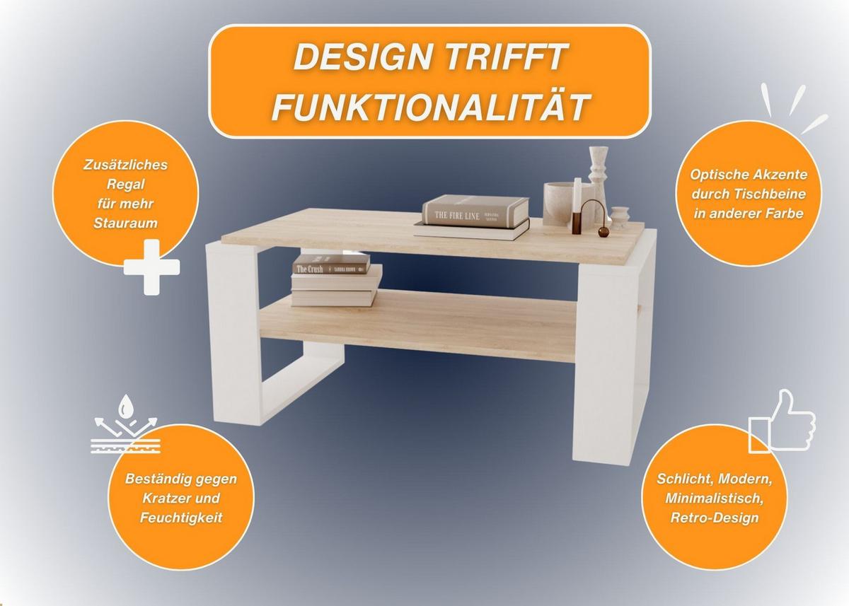 COUCHTISCH Holzwerkstoff rechteckig stabil Sonoma Eiche 42/54/96cm - Weiß/Sonoma Eiche, Holzwerkstoff (53.8/96/42cm) - CraftPAK