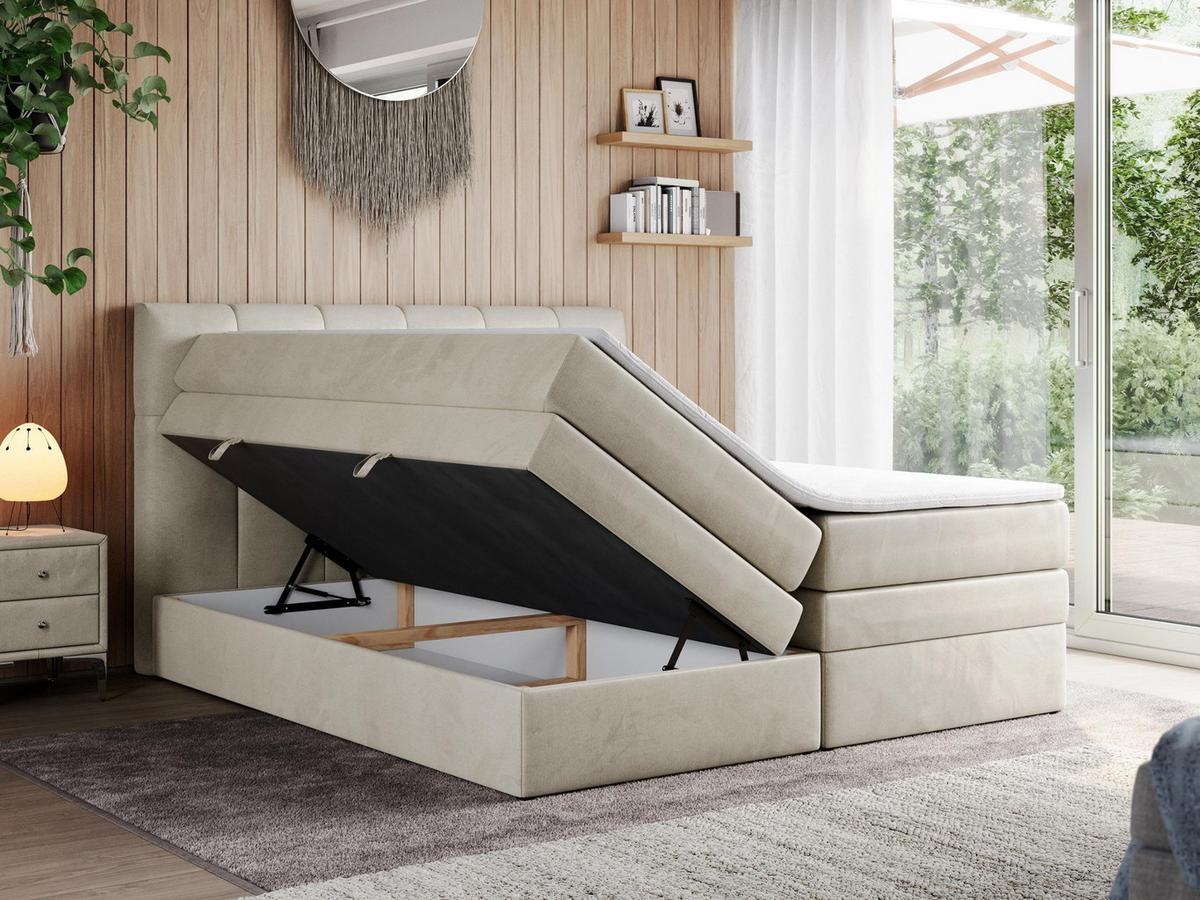 BOXSPRINGBETT ALVIN KING 120/200 Beige Velvet - H4 - Beige, Holz/Textil (120/200cm) - MKS