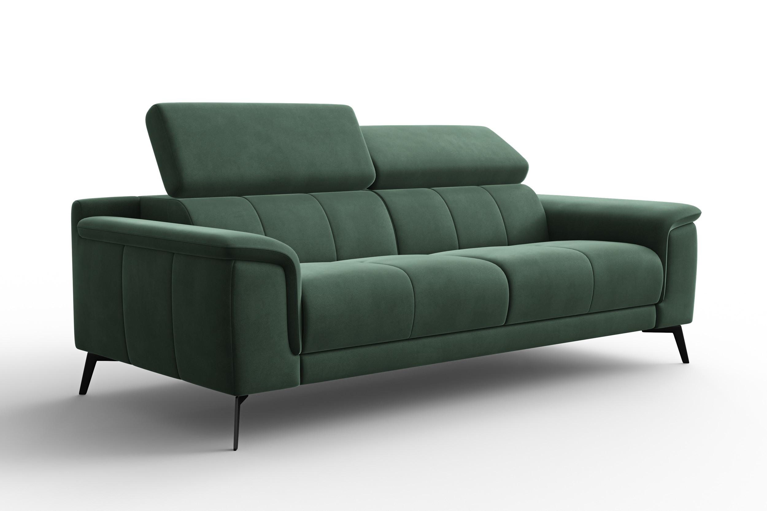 SOFA FIERO 3-Sitzer, Grüner Veloursstoff - Schwarz/Grün, Holz/Textil (212/82/103cm) - Courtois Laville