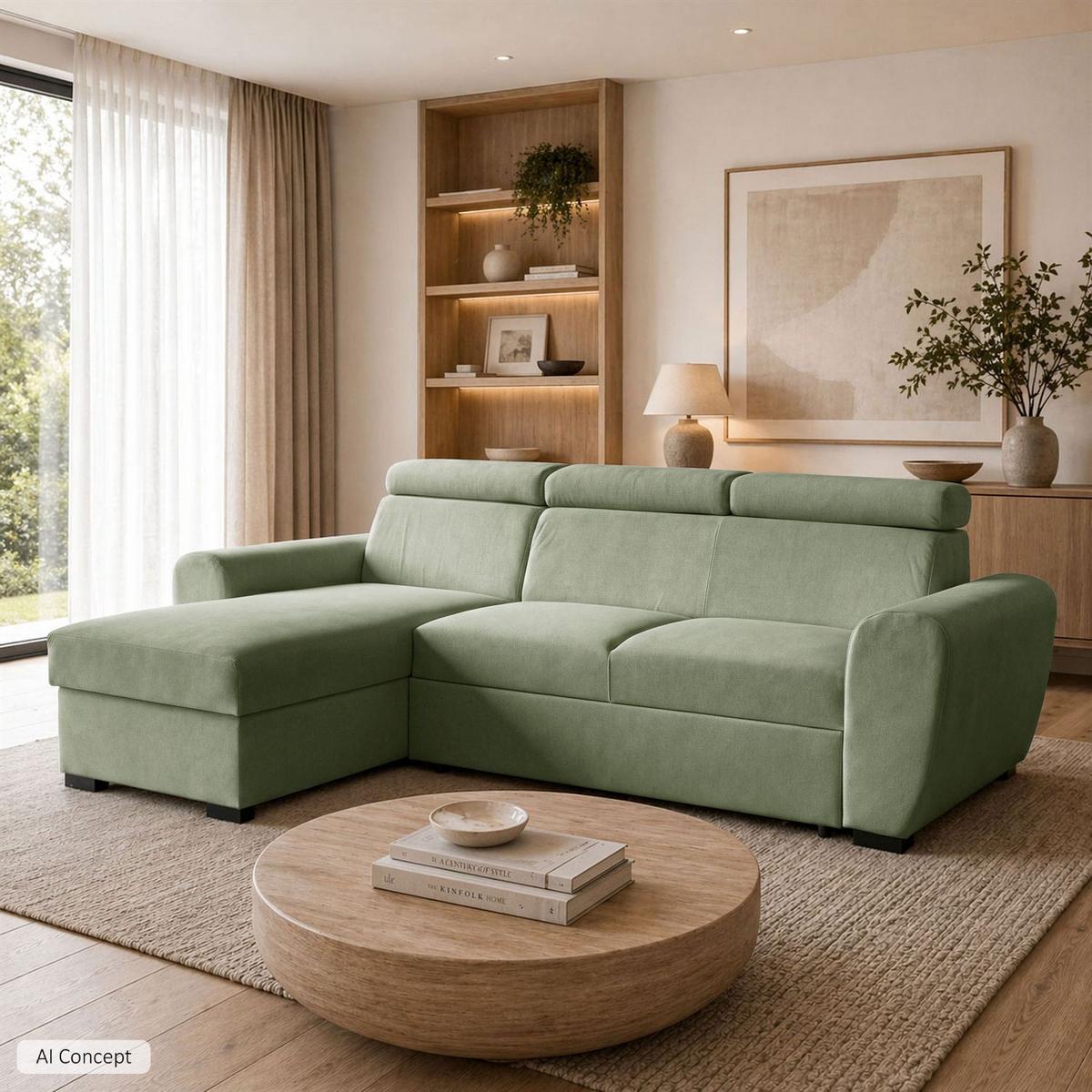 ECKSOFA FALCO mit Schlaffunktion Elli 36 - Grün, Textil (253/174cm) - Lookway