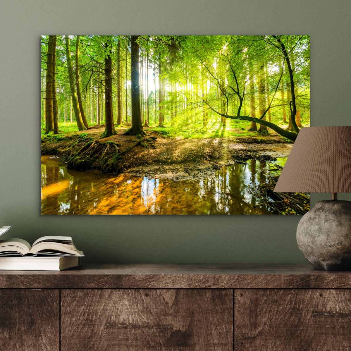 METALLBILD Wald - Landschaft - Wasser - Bäume - Sonne - Grün - Natur Wandbild 60x40 cm - Grün, Metall (60/40cm) - MuchoWow