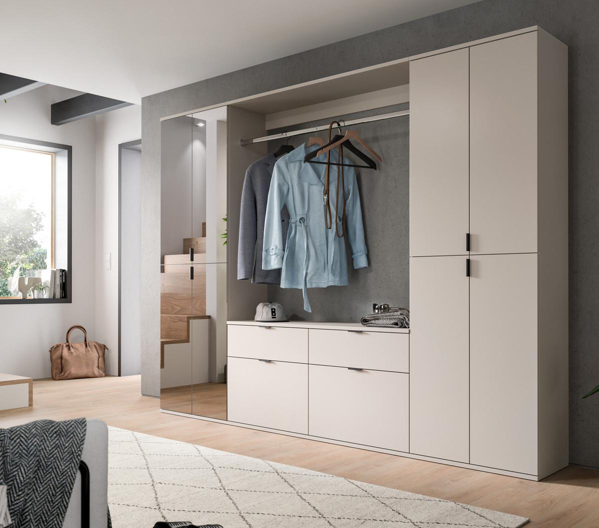 GARDEROBENSCHRANK Kaschmir 91 x 193 cm, Flurschrank mit Spiegel - Kaschmir/Schwarz, Glas/Holzwerkstoff (91/193/34cm) - Inn.Furn