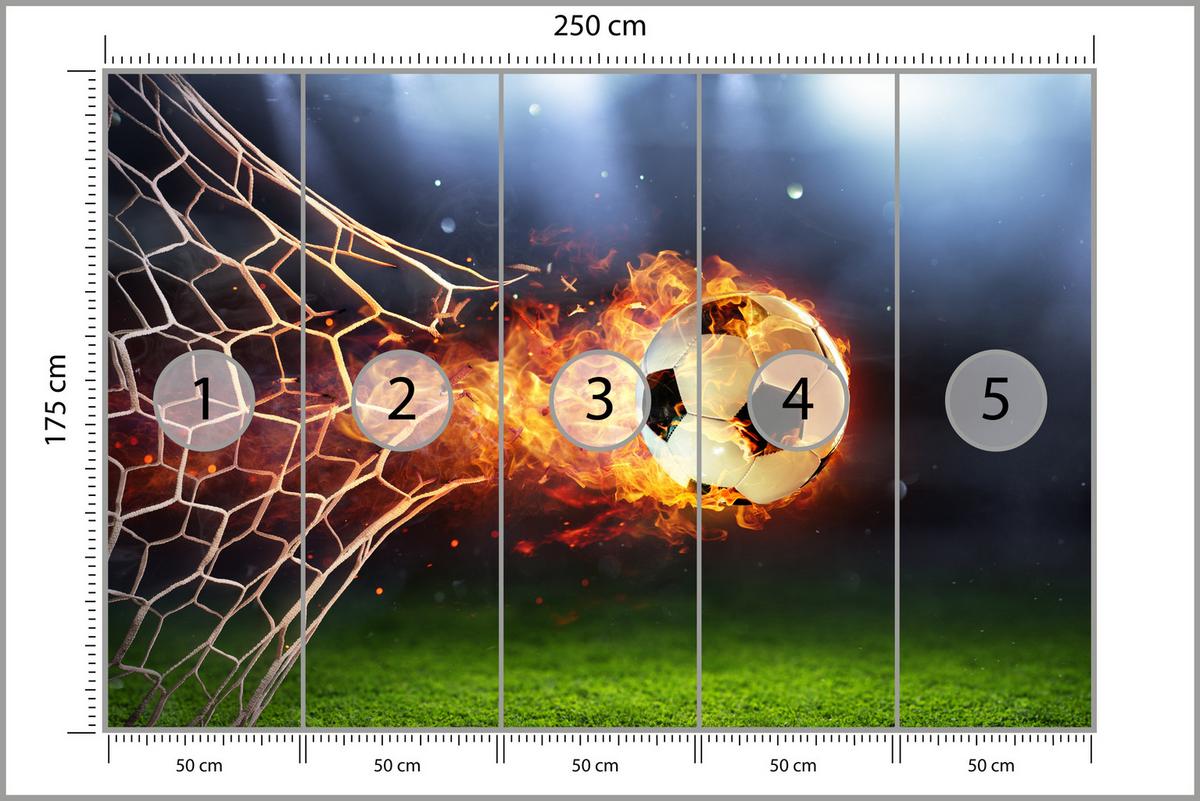 FOTOTAPETE für Jugendzimmer Fußball Flammen Stadion Feuer 250x175 - Multicolor, Papier (250/175cm) - Muralo