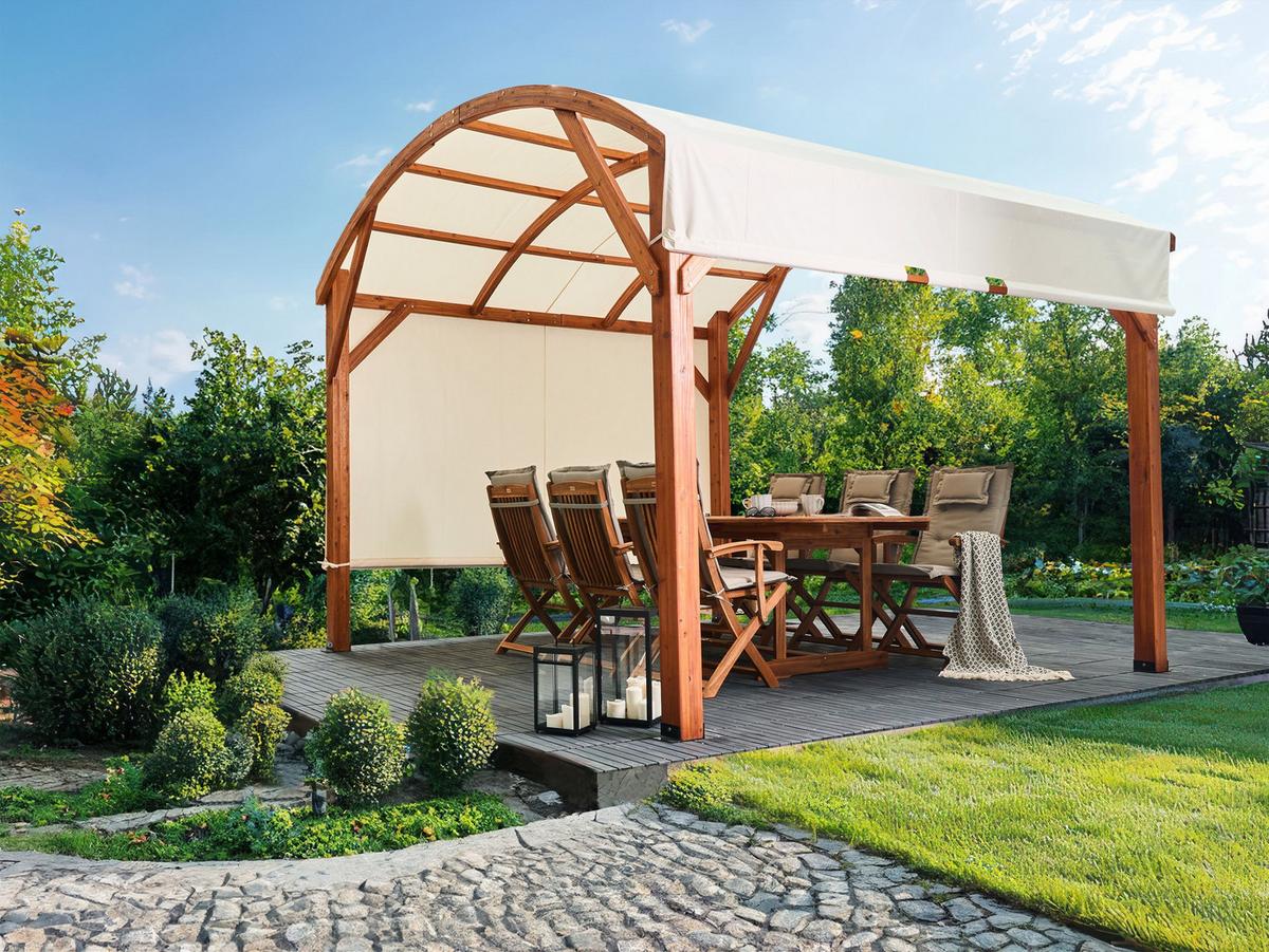 PAVILLON Tannenholz 303/300 cm Braun/Beige Scopello - Creme/Braun, Holz (303/257/300cm) - Beliani
