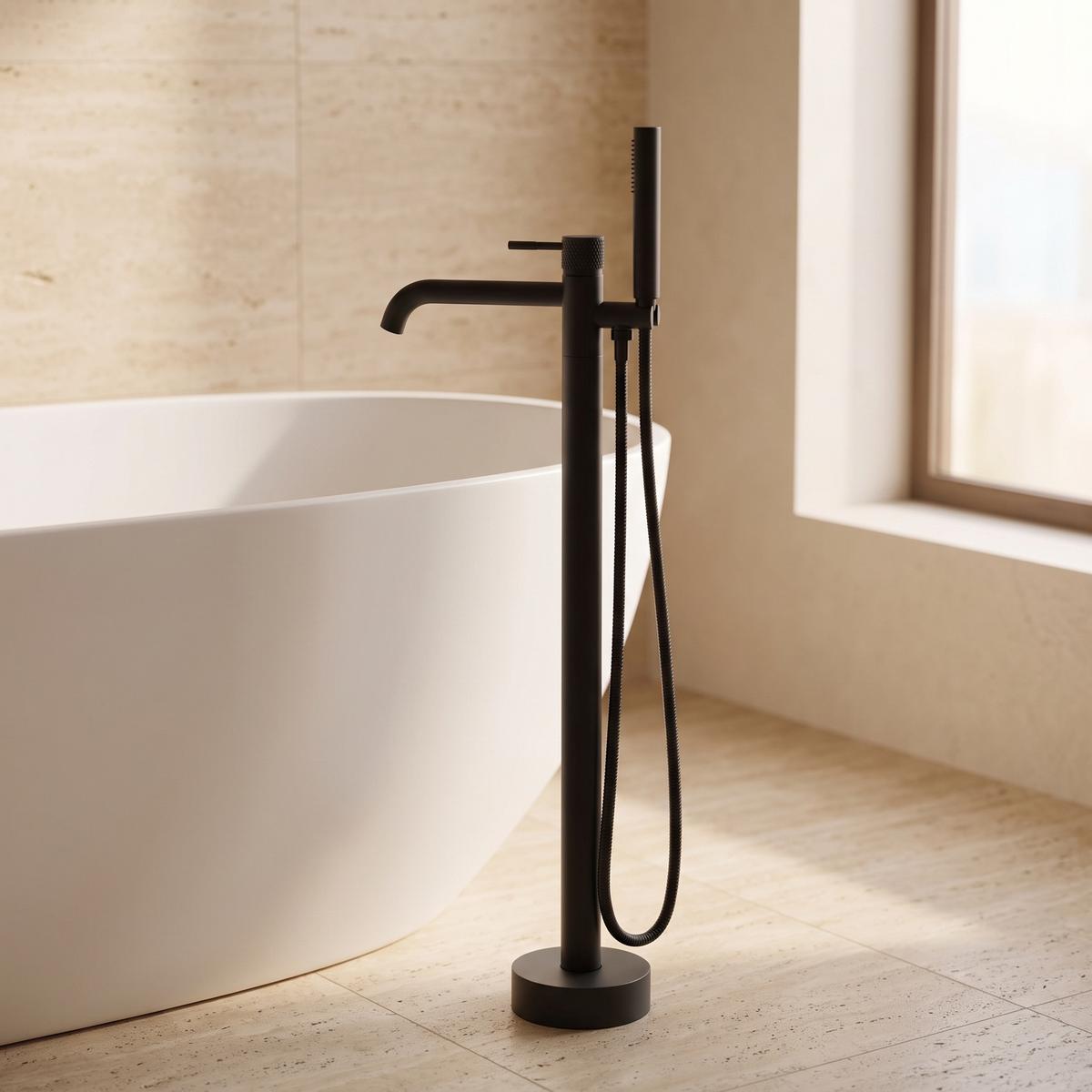 BADEWANNENARMATUR Ural freistehend Schwarz Matt - Schwarz, Metall (16/99/24cm) - Badplaats