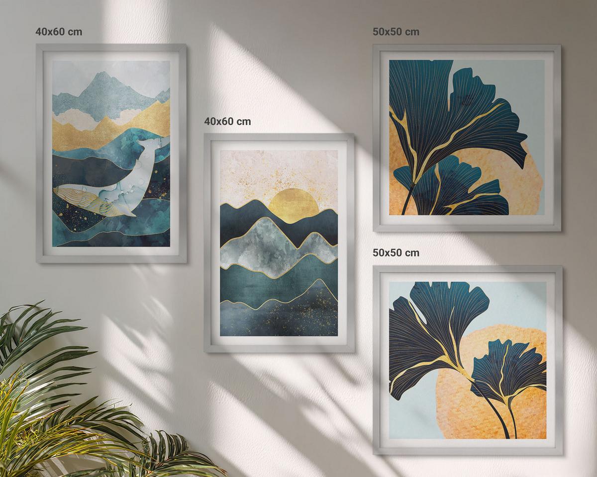 BILDER SET 4er Set - 50x50 cm & 40x60 cm Silberner Rahmen - Abstrakte ästhetische Berge - Silberfarben, Kunststoff (50/50cm) - TULUP