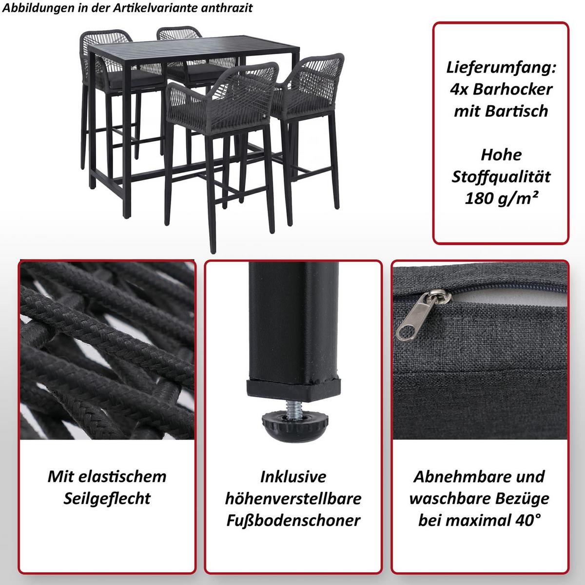 SET BARTISCH + BARHOCKER eckig Grau 5er-Set - Grau, Metall (65/130/105cm) - MCW