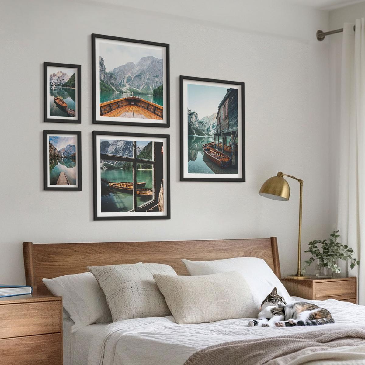 BILDER SET 5er Set - 50x50 cm & 20x30 cm & 40x60 cm Schwarzer Rahmen - Haus am Bergsee Łódź - Schwarz, Kunststoff (40/60cm) - TULUP