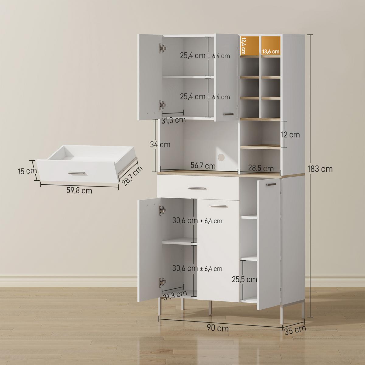 KÜCHENSCHRANK MDF Weiß - Silberfarben/Weiß, Holzwerkstoff/Metall (35/183/90cm) - HOMCOM