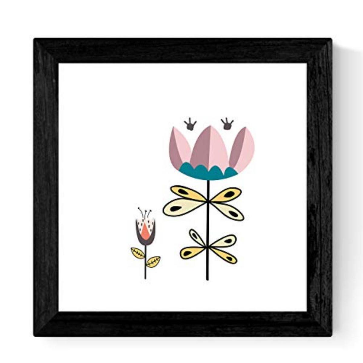 POSTER Set mit 4 natur skandinavischen 25x25 cm Schwarzer Rahmen - Schwarz, Papier (25/3cm) - Nacnic