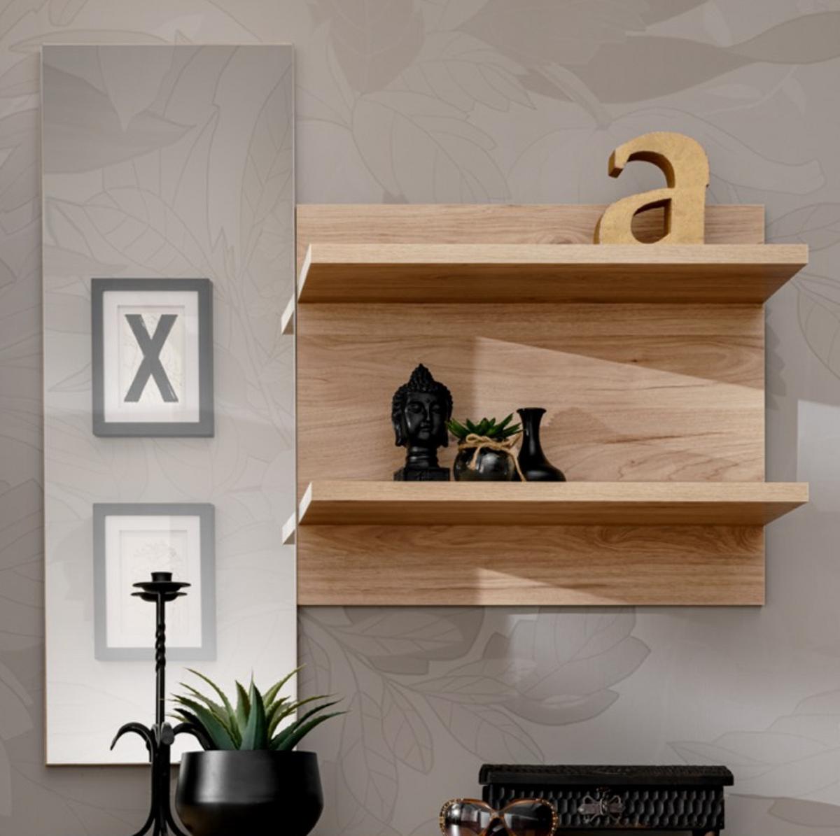 WANDSPIEGEL Eiche Jackson quadratisch 90 x 90 cm, Flurspiegel mit Ablage - Eichefarben, Glas/Holzwerkstoff (90/90/28cm) - Furn.Design