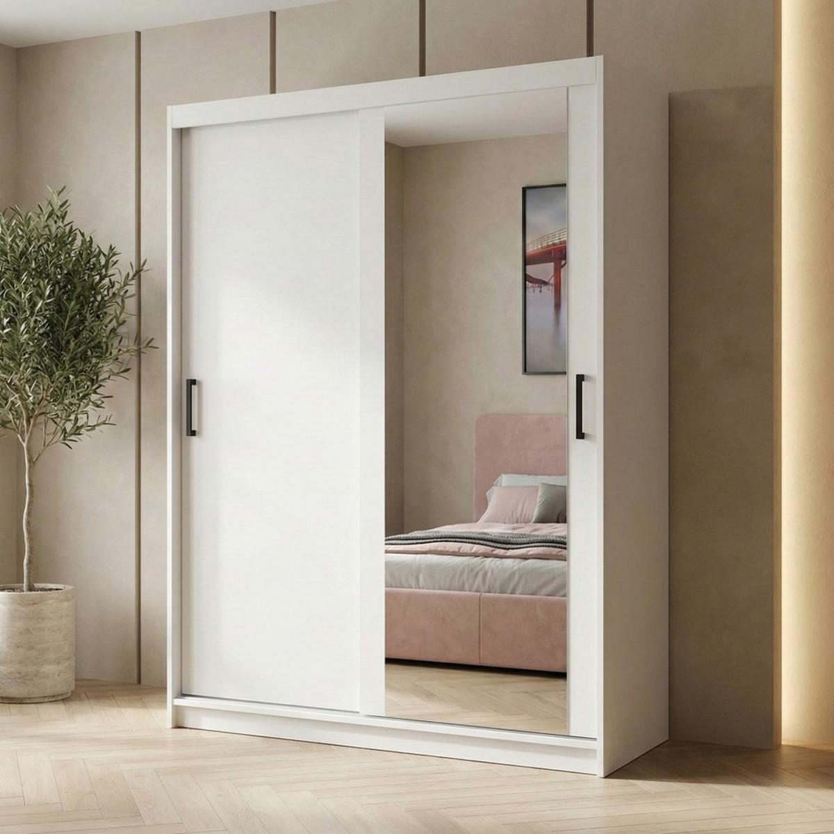 SCHWEBETÜRENSCHRANK Hela mit 2 Türen und Schubkasteneinsatz, 120 cm, Weiß - Weiß, Holzwerkstoff (120/205/60cm) - Beautysofa