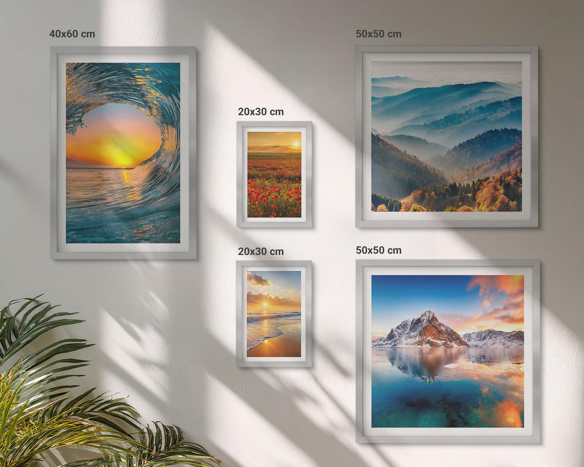 BILDER SET 5er Set - 50x50 cm & 20x30 cm & 40x60 cm Silberner Rahmen - Landschaften aus Bergen und Meeren im Westen - Silberfarben, Kunststoff (40/60cm) - TULUP