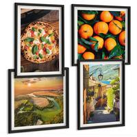 BILDER SET 4er Set - 50x50 cm & 40x60 cm Schwarzer Rahmen - Italienische Flüsse, Hügel, Straße - Schwarz, Kunststoff (50/50cm) - TULUP